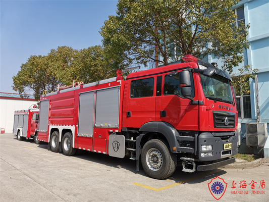बहुउद्देशीय जल फोम और ड्राई पावर संयुक्त अग्निशमन ट्रक 341kw 6x4
